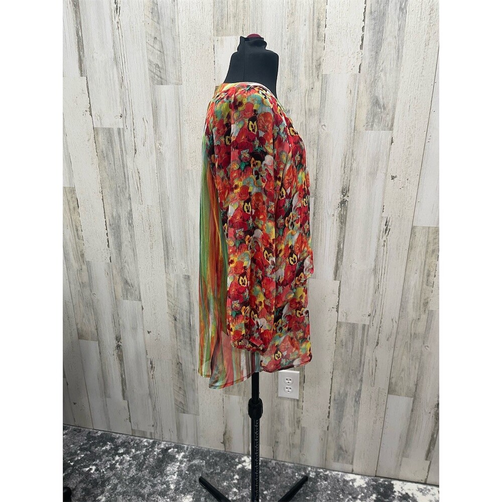Figueroa & Flower Sheer Tunic Blouse Womens Sz M Multicolor Floral Sheer Button - Picture 4 of 9